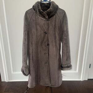 Elegant Faux Suede /  Fur Brown Women's Coat